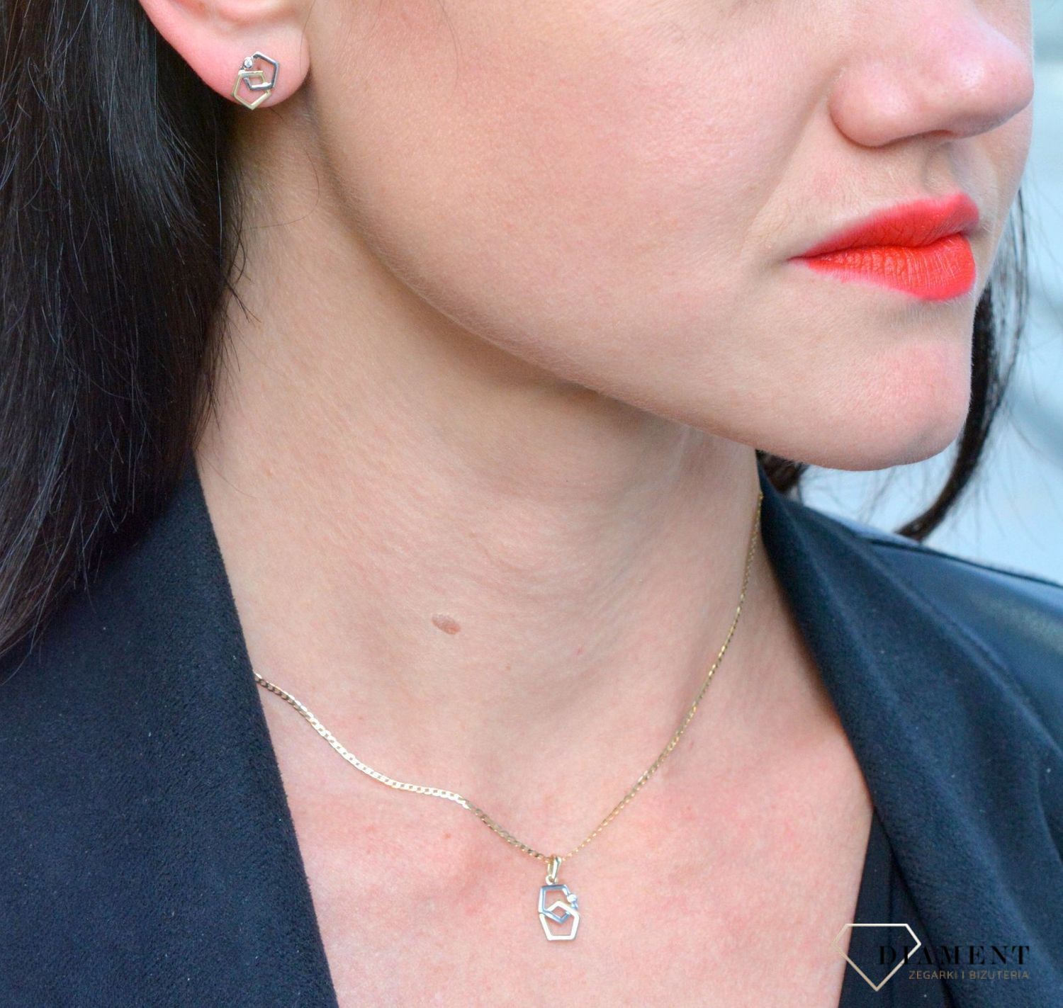 Złote kolczyki 585 geometryczne białe i żółte złoto DIA-KLC-4168-585.jpg