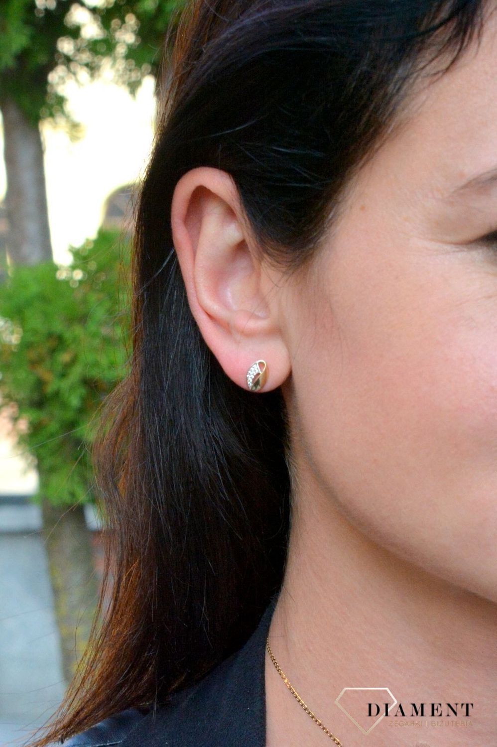 Złote kolczyki delikatny owalny z cyrkonią DIA-KLC-4169-585.jpg