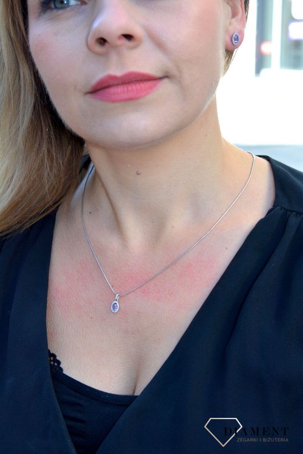 Złote kolczyki 585 białe złoto przy uchu ametyst i cyrkonia DIA-KLC-4170-585.jpg