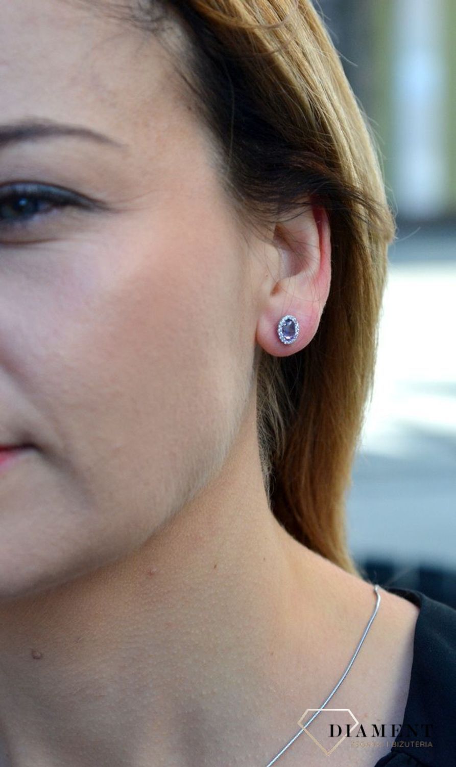 Złote kolczyki 585 białe złoto przy uchu ametyst i cyrkonia DIA-KLC-4170-585.jpg