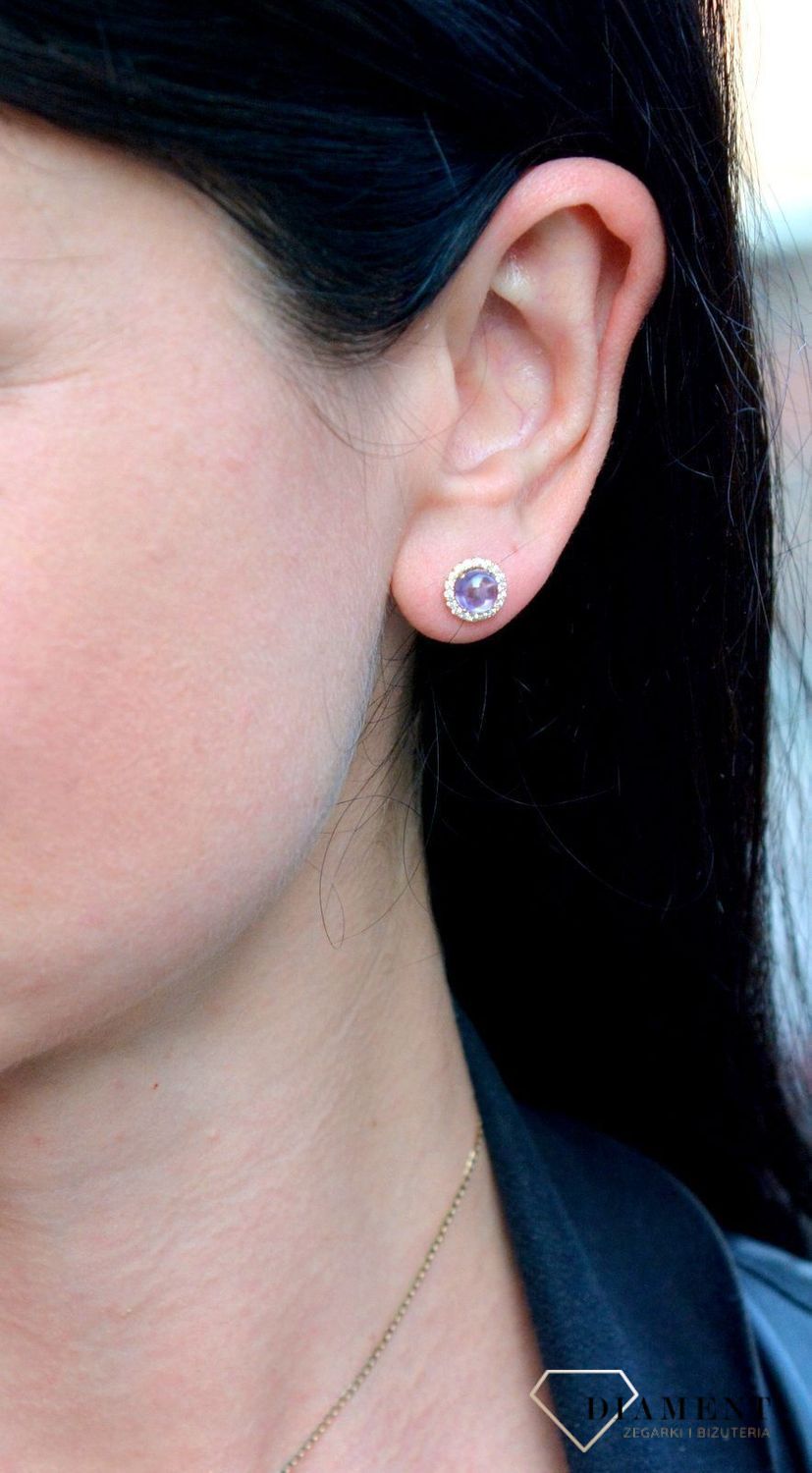 Złote kolczyki 585 przy uchu ametyst i cyrkonia DIA-KLC-4171-585.jpg