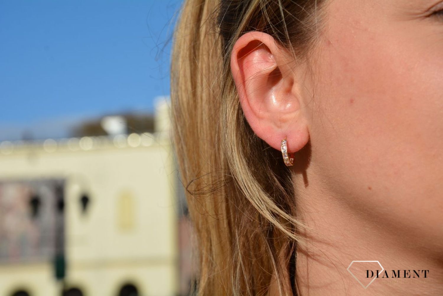 Złote kolczyki dla dziewczynki koła z cyrkoniami różowe i białe DIA-KLC-4206-585.jpg