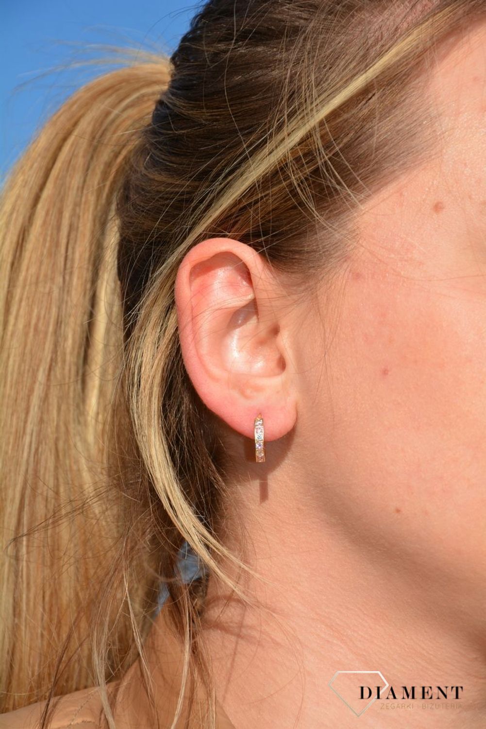 Złote kolczyki dla dziewczynki koła z cyrkoniami różowe i białe DIA-KLC-4206-585.jpg