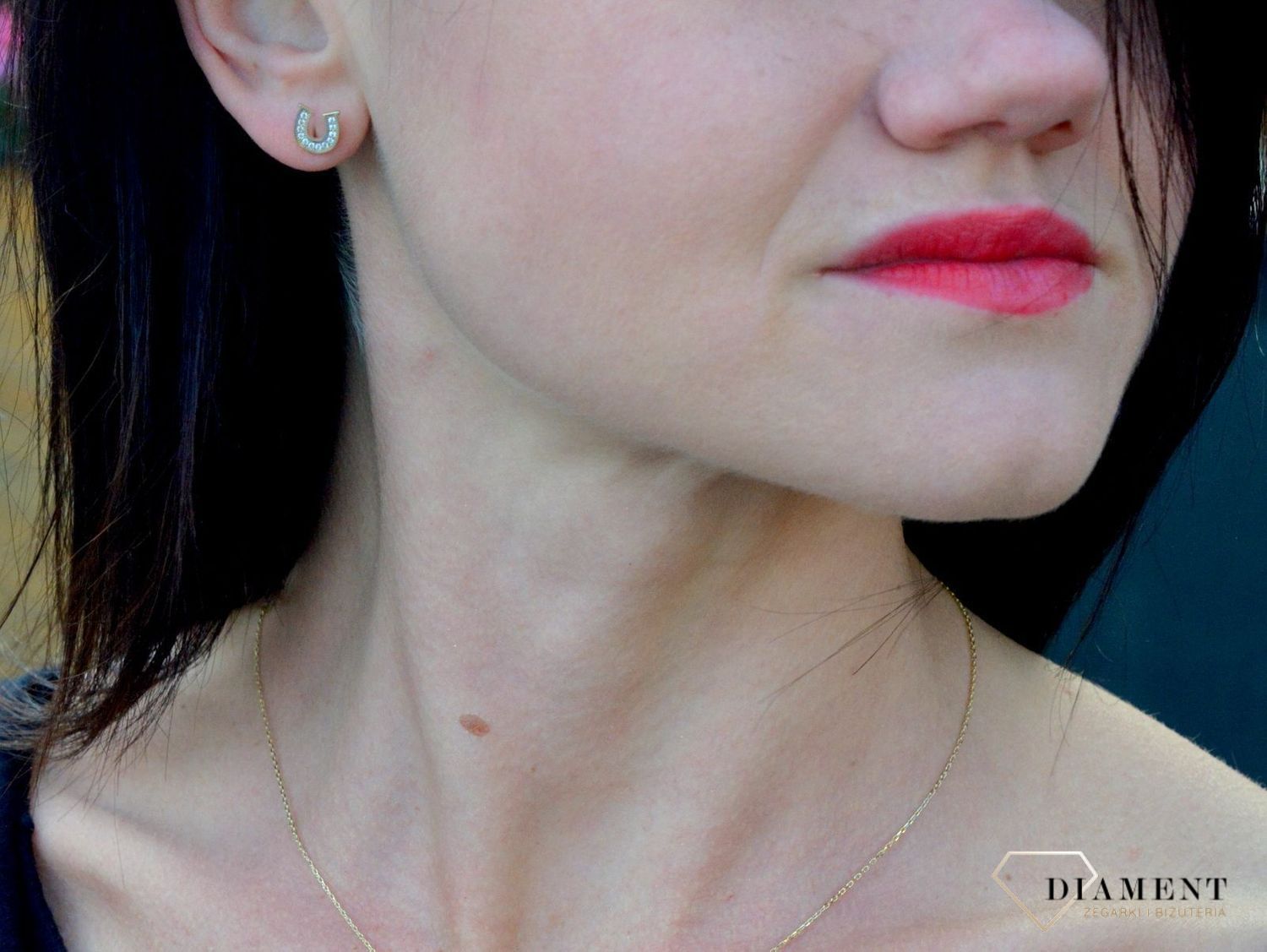 Złote kolczyki na szczęście Podkowy z cyrkonią DIA-KLC-4207-585.jpg