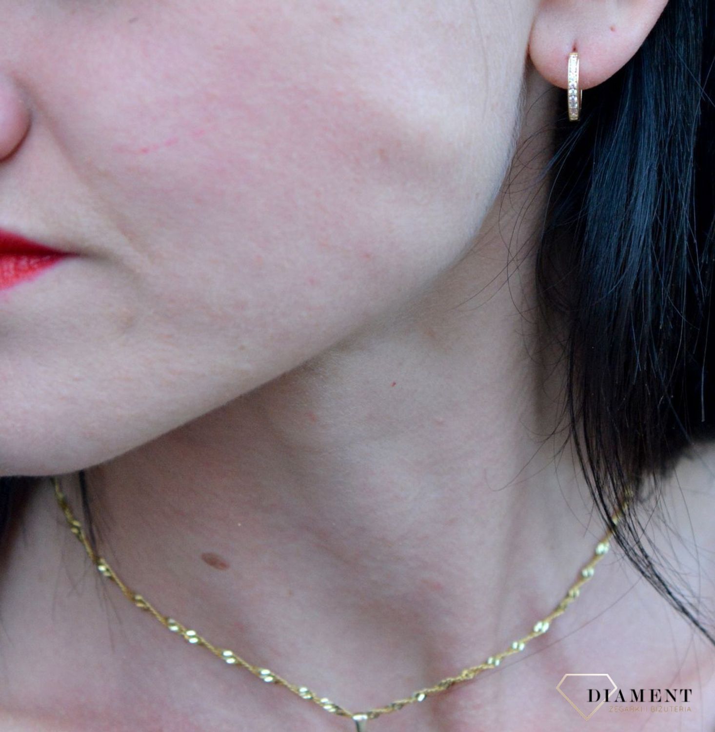 Złote kolczyki koła z błyszczącą cyrkonią białą oraz różową DIA-KLC-4208-585.jpg