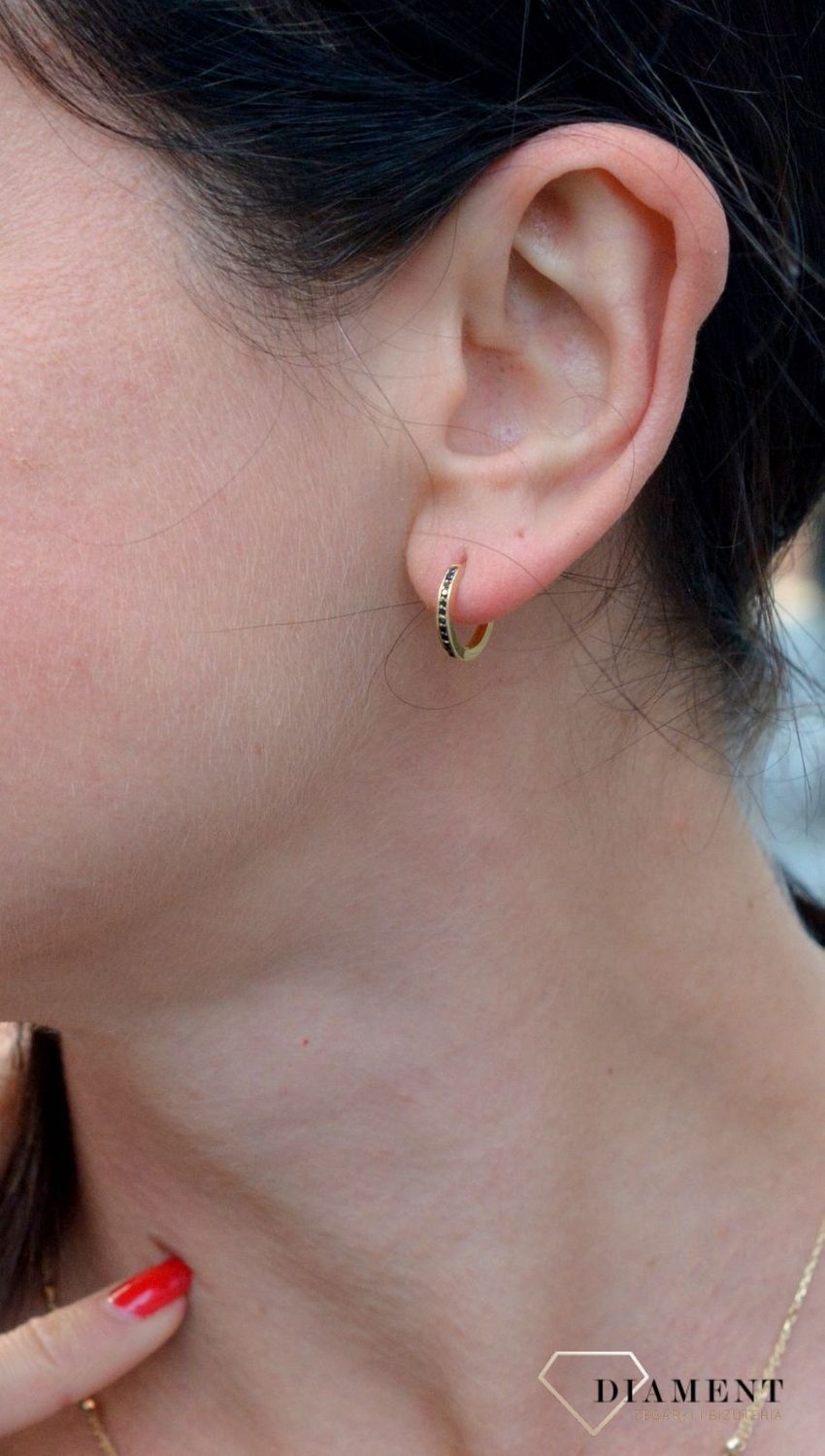 Złote kolczyki koła z czarną cyrkonią DIA-KLC-4209-585.jpg