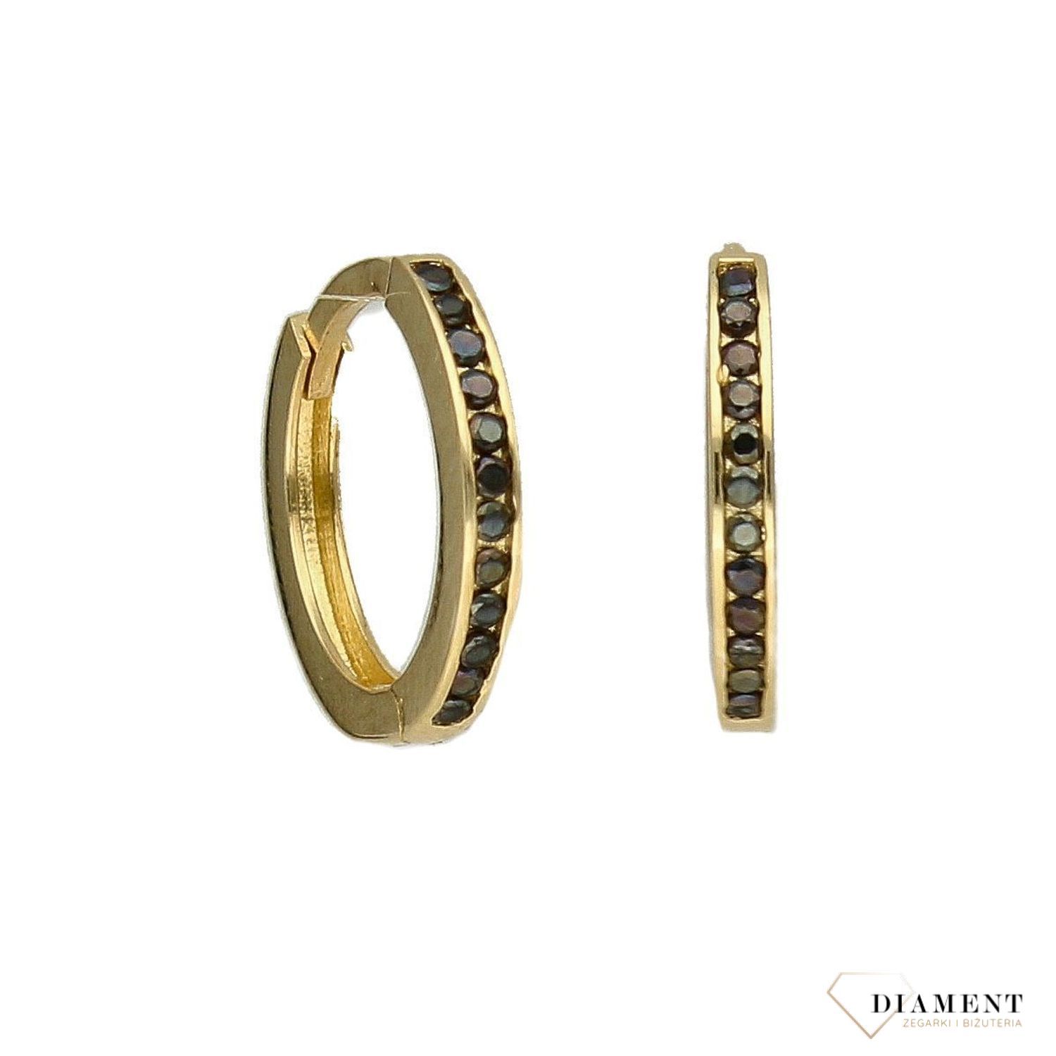 Złote kolczyki koła z czarną cyrkonią DIA-KLC-4209-585.jpg