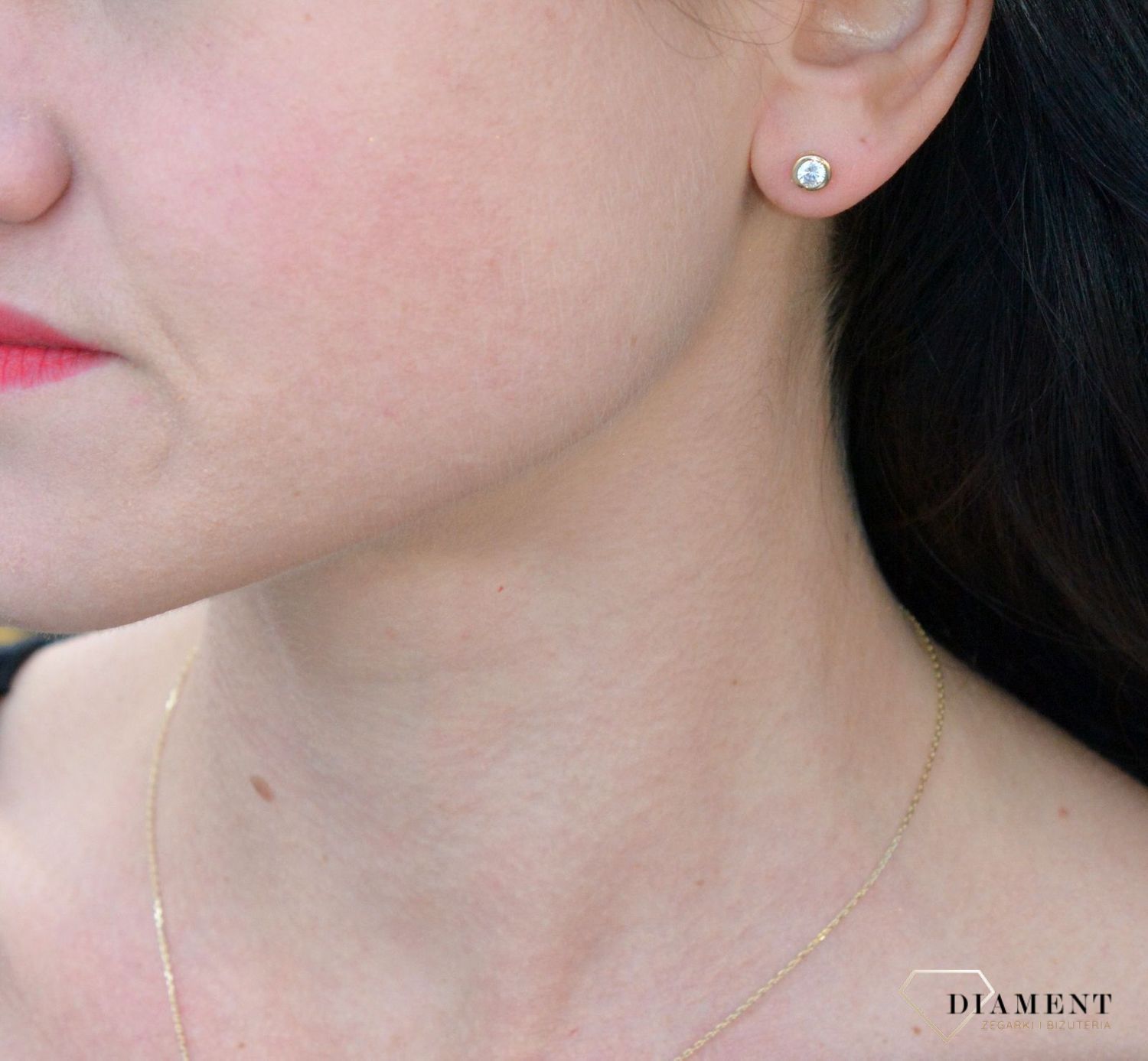 Złote kolczyki przy uchu błyszcząca cyrkonia DIA-KLC-4212-585.jpg