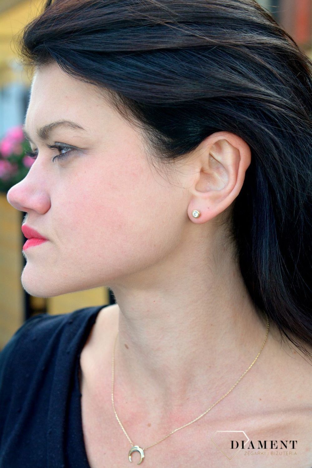 Złote kolczyki przy uchu błyszcząca cyrkonia DIA-KLC-4212-585.jpg