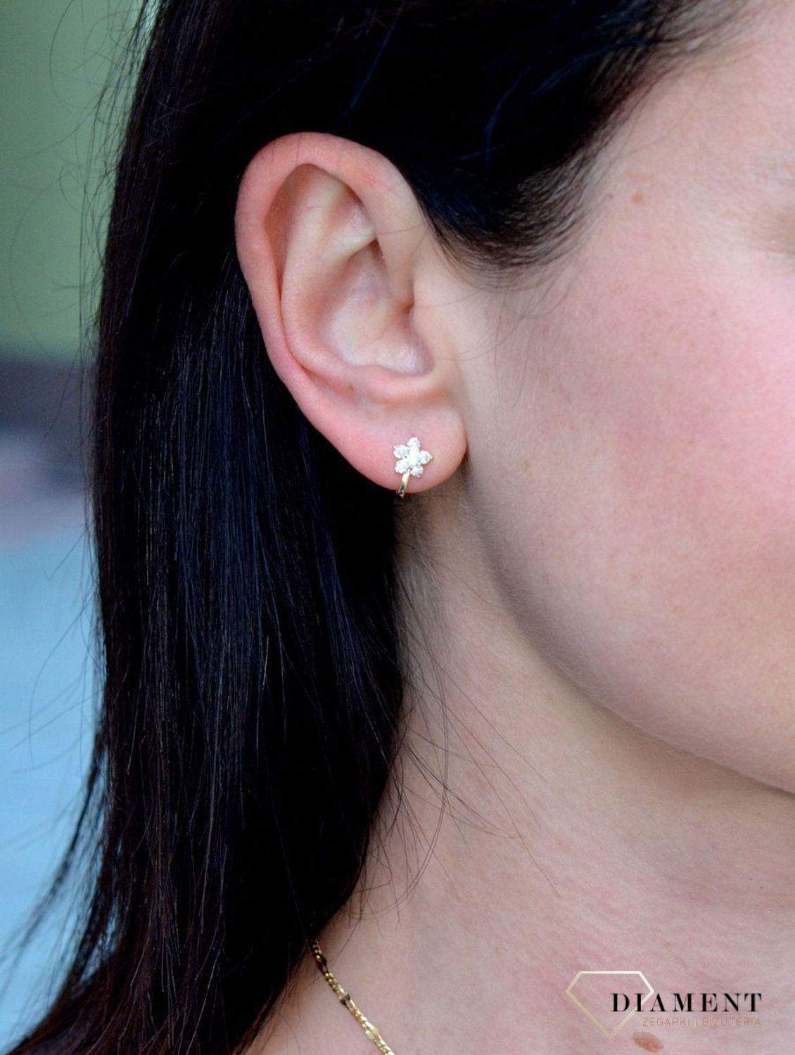 Złote kolczyki dla dziewczynki 'błyszczące kwiatki' DIA-KLC-4214-585.jpg