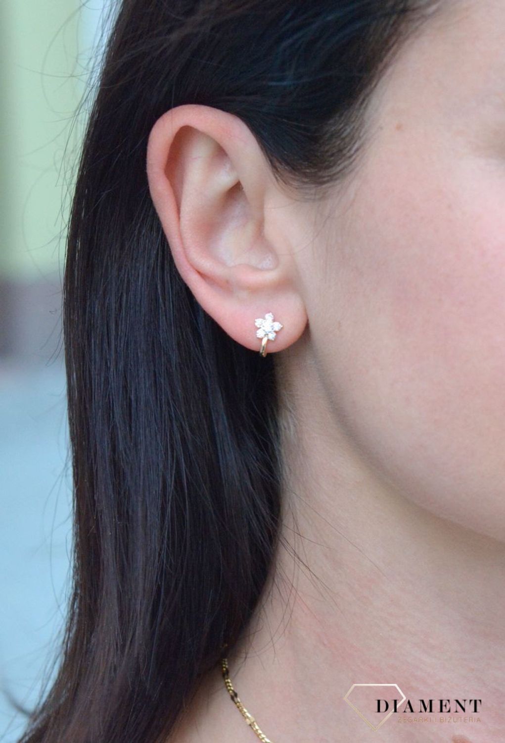 Złote kolczyki dla dziewczynki 'błyszczące kwiatki' DIA-KLC-4214-585.jpg