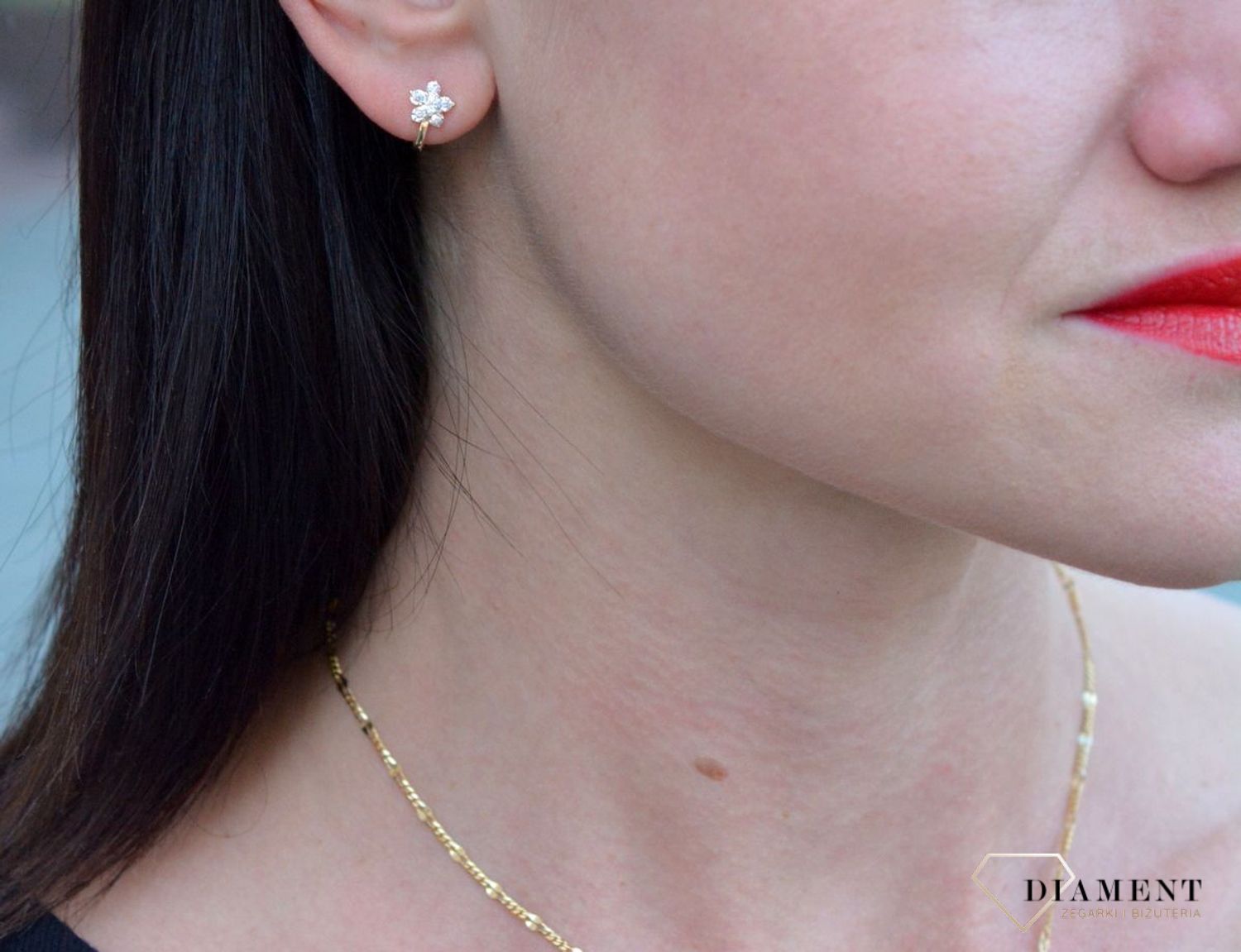 Złote kolczyki dla dziewczynki 'błyszczące kwiatki' DIA-KLC-4214-585.jpg