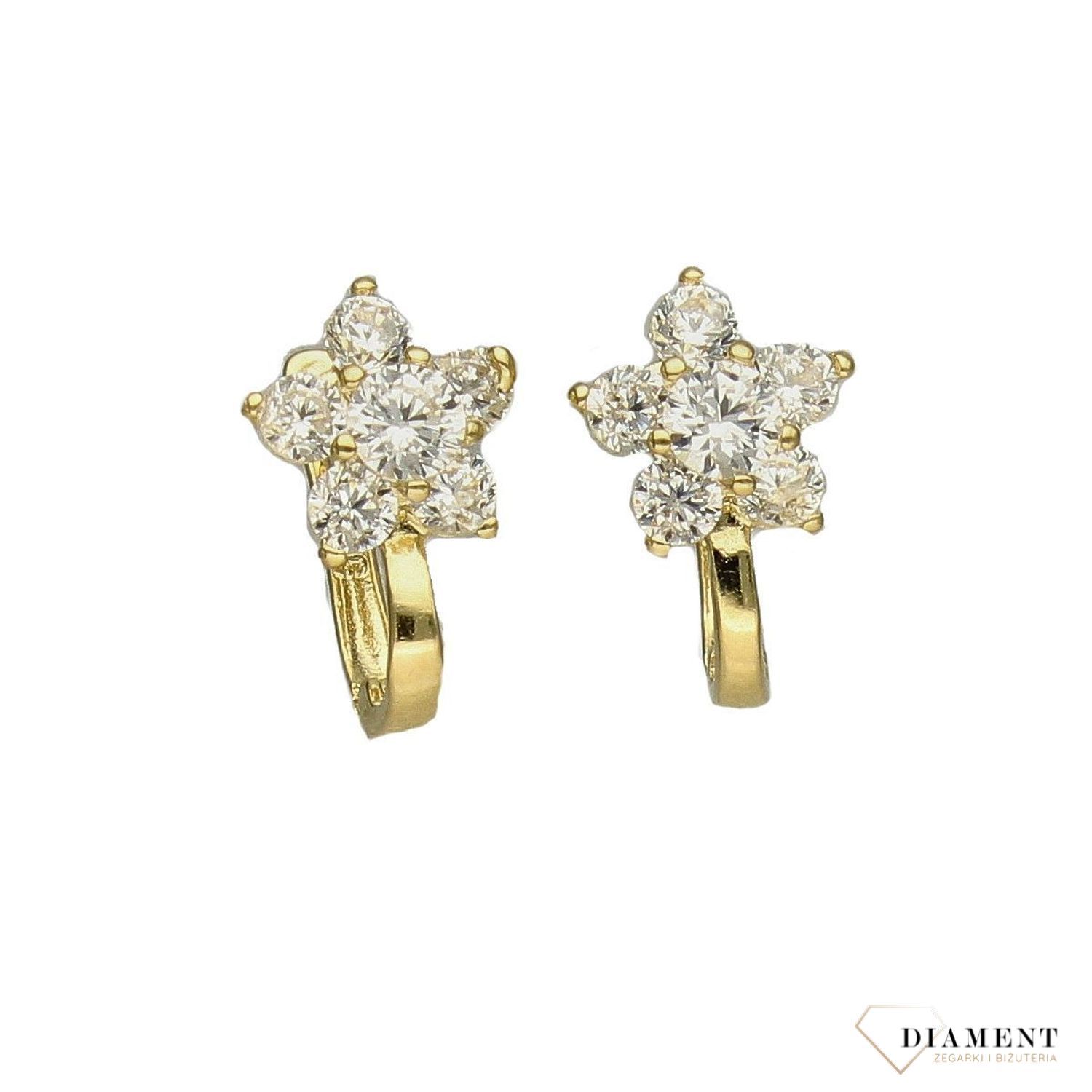 Złote kolczyki dla dziewczynki 'błyszczące kwiatki' DIA-KLC-4214-585.jpg