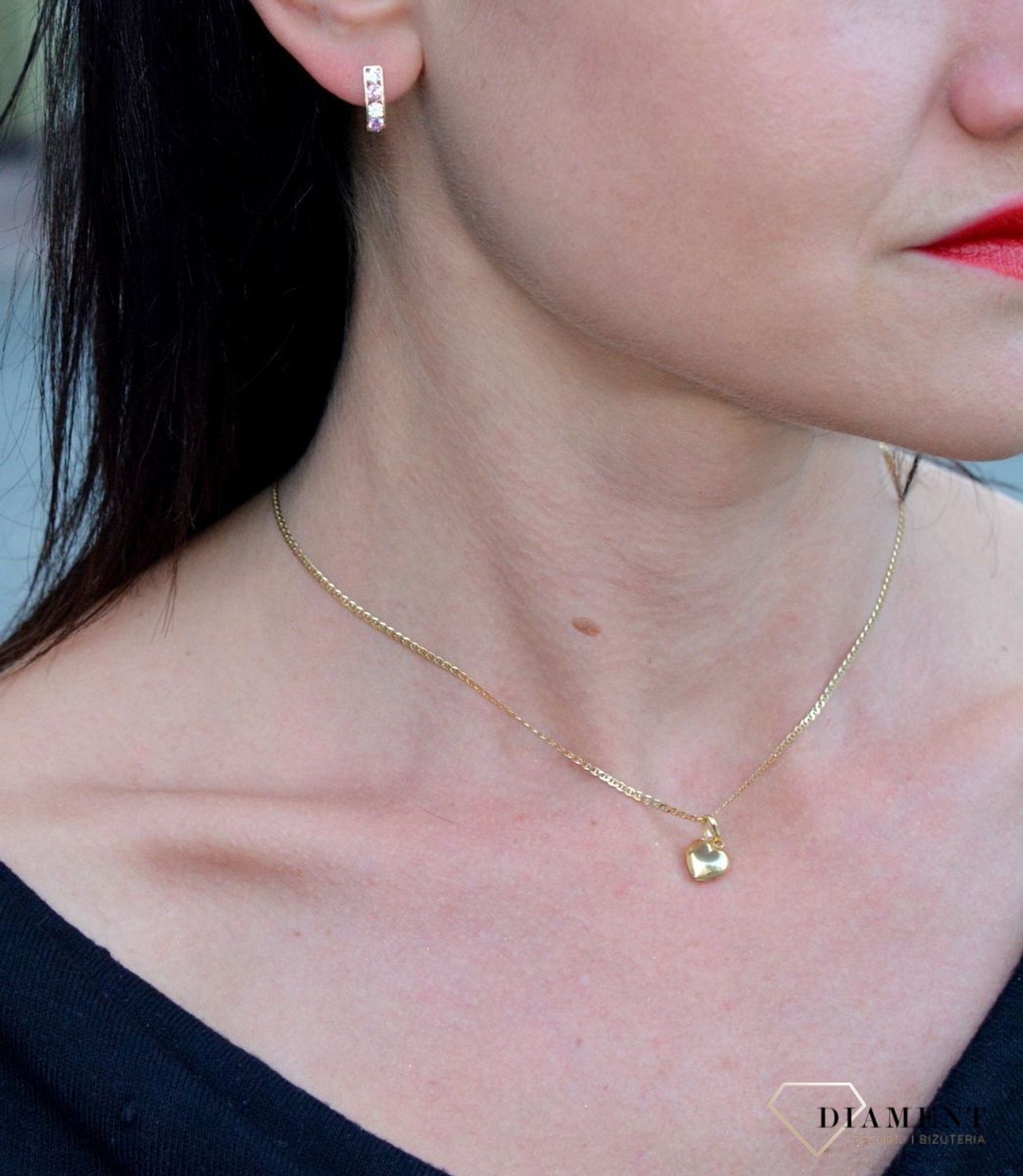 Złote kolczyki dla dziewczynki z błyszczącą cyrkonią DIA-KLC-4216-585.jpg