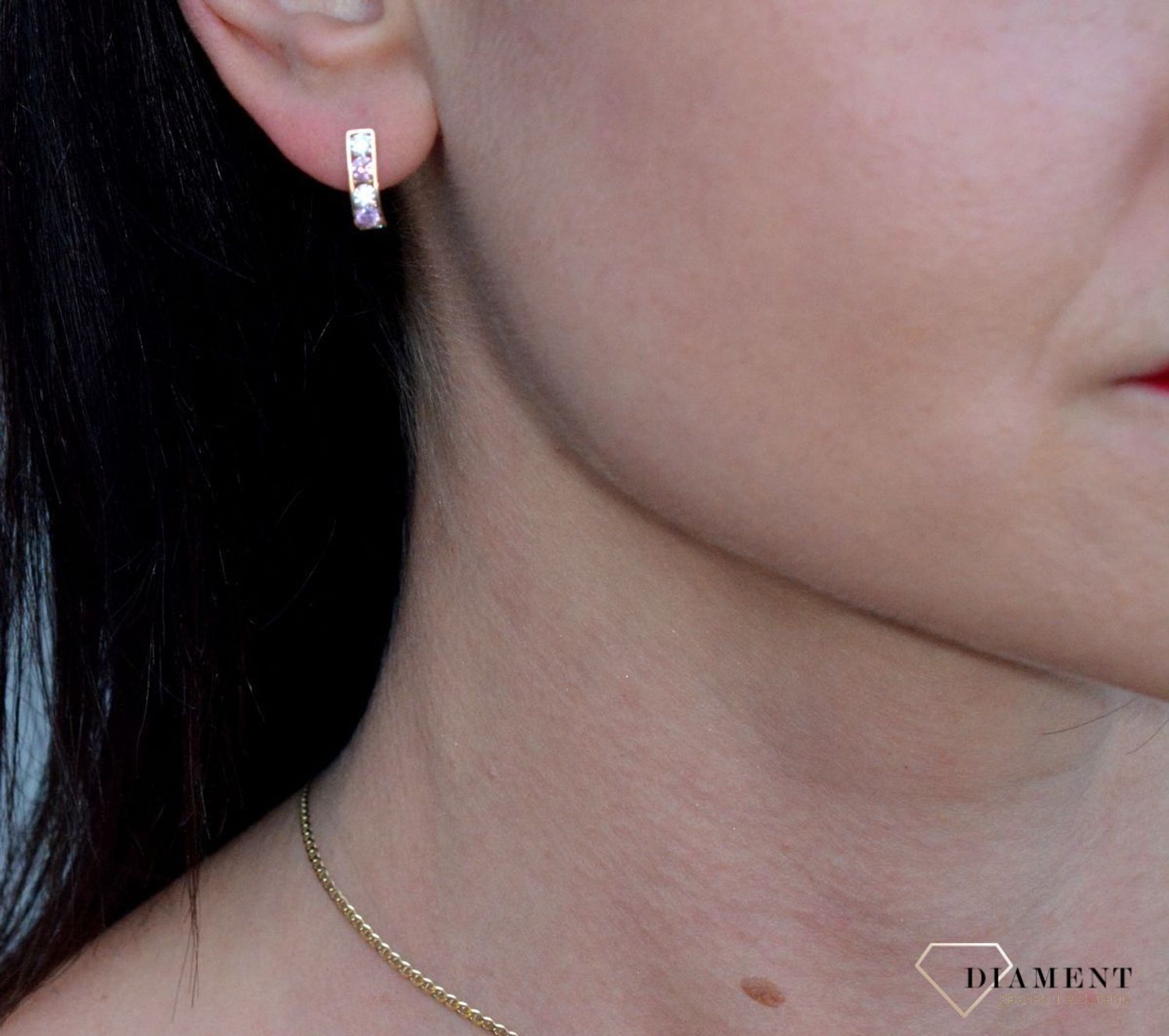 Złote kolczyki dla dziewczynki z błyszczącą cyrkonią DIA-KLC-4216-585.jpg