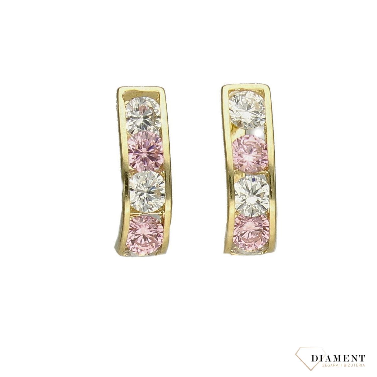 Złote kolczyki dla dziewczynki z błyszczącą cyrkonią DIA-KLC-4216-585.jpg