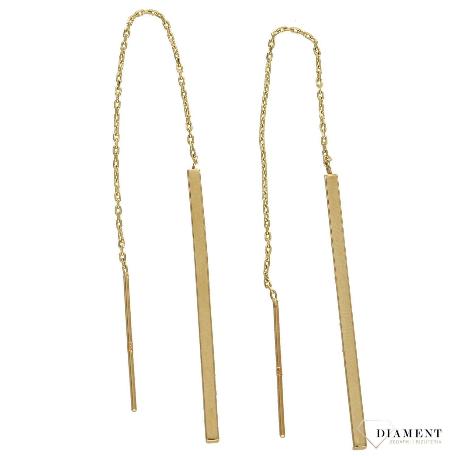 Złote kolczyki przeciągane z prostym patyczkiem DIA-KLC-4263-585. Złote kolczyki 585 przeciągane z prostym patyczkiem o gładkiej powierzchni.jpg