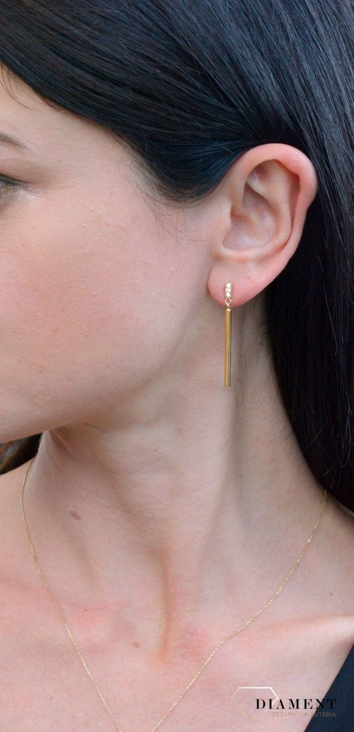 Złote kolczyki długie, gładkie patyczki DIA-KLC-4265-585.jpg