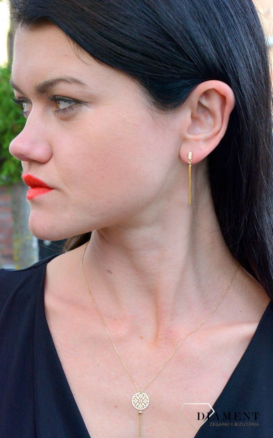Złote kolczyki długie, gładkie patyczki DIA-KLC-4265-585.jpg