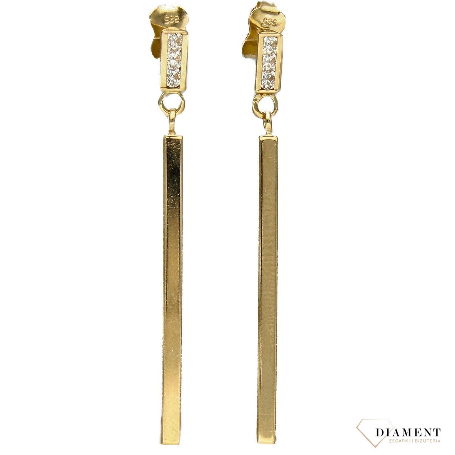 Złote kolczyki długie, gładkie patyczki DIA-KLC-4265-585.jpg