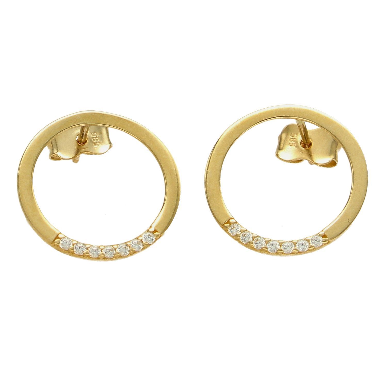 Złote kolczyki koła ozdobione błyszczącą cyrkonią DIA-KLC-4266-585. Złote kolczyki koła z cyrkonią z wygodnym zapięciem na sztyft.jpg