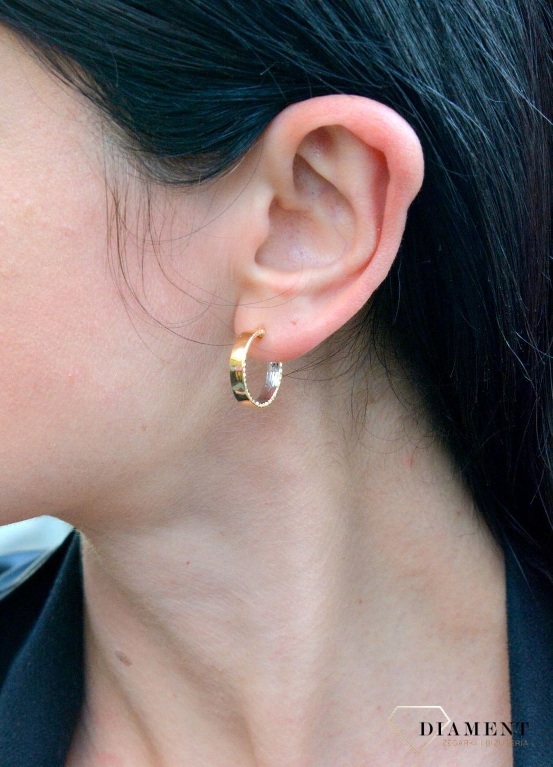 Złote kolczyki koła z grawerowanym brzegiem DIA-KLC-4267-585.jpg