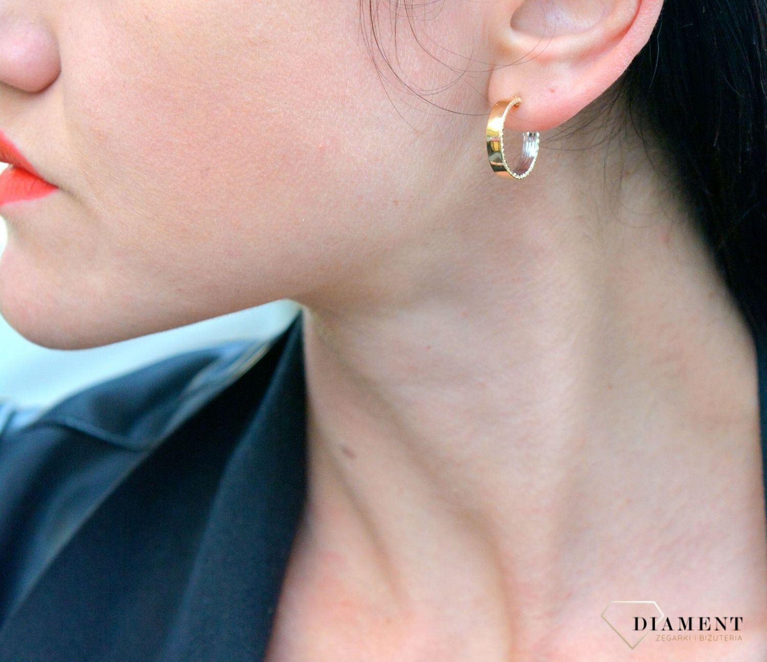 Złote kolczyki koła z grawerowanym brzegiem DIA-KLC-4267-585.jpg
