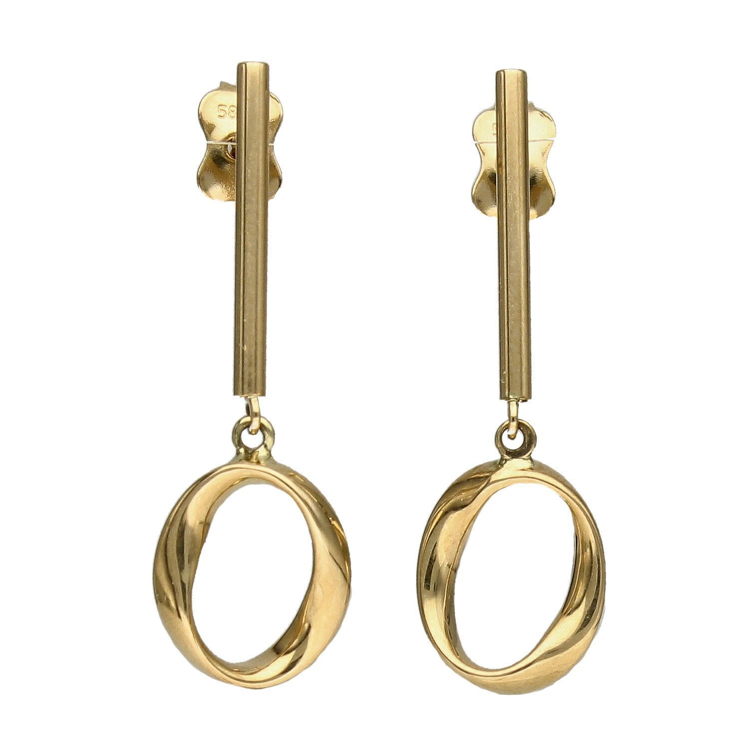 Złote kolczyki prosty patyczek z falistym kółkiem DIA-KLC-4269-585. Nowoczesne kolczyki w kształcie prostego patyczka, zakończonego falistym kółkiem to idealny wybór zarówno na co dzień.jpg