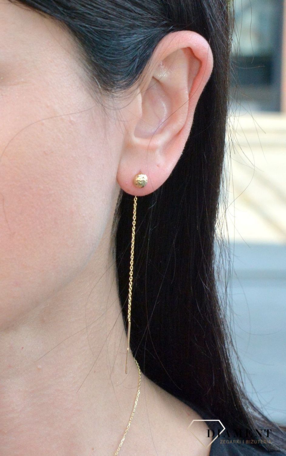 Złote kolczyki przeciągane z grawerowana kuleczką DIA-KLC-4270-585.jpg