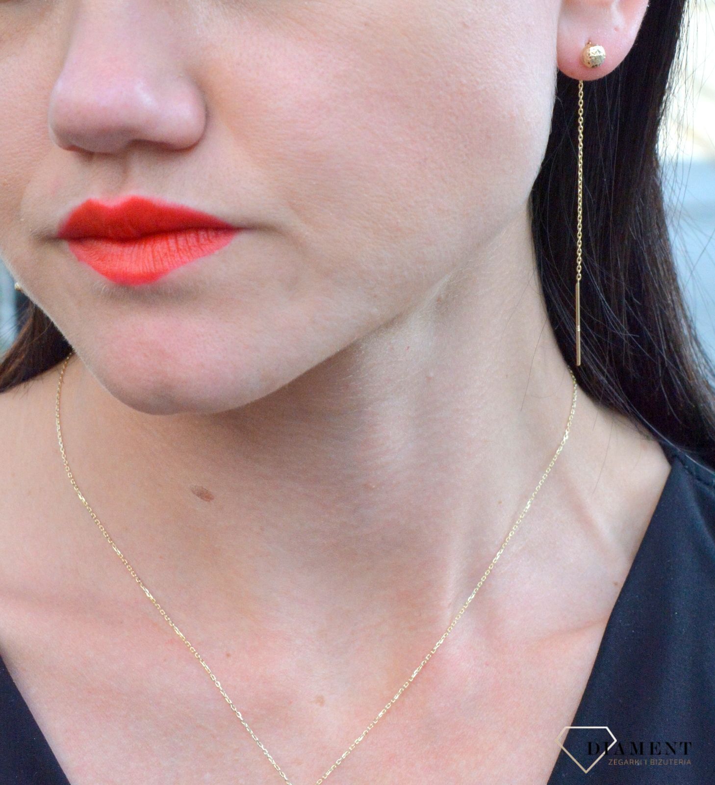 Złote kolczyki przeciągane z grawerowana kuleczką DIA-KLC-4270-585.jpg