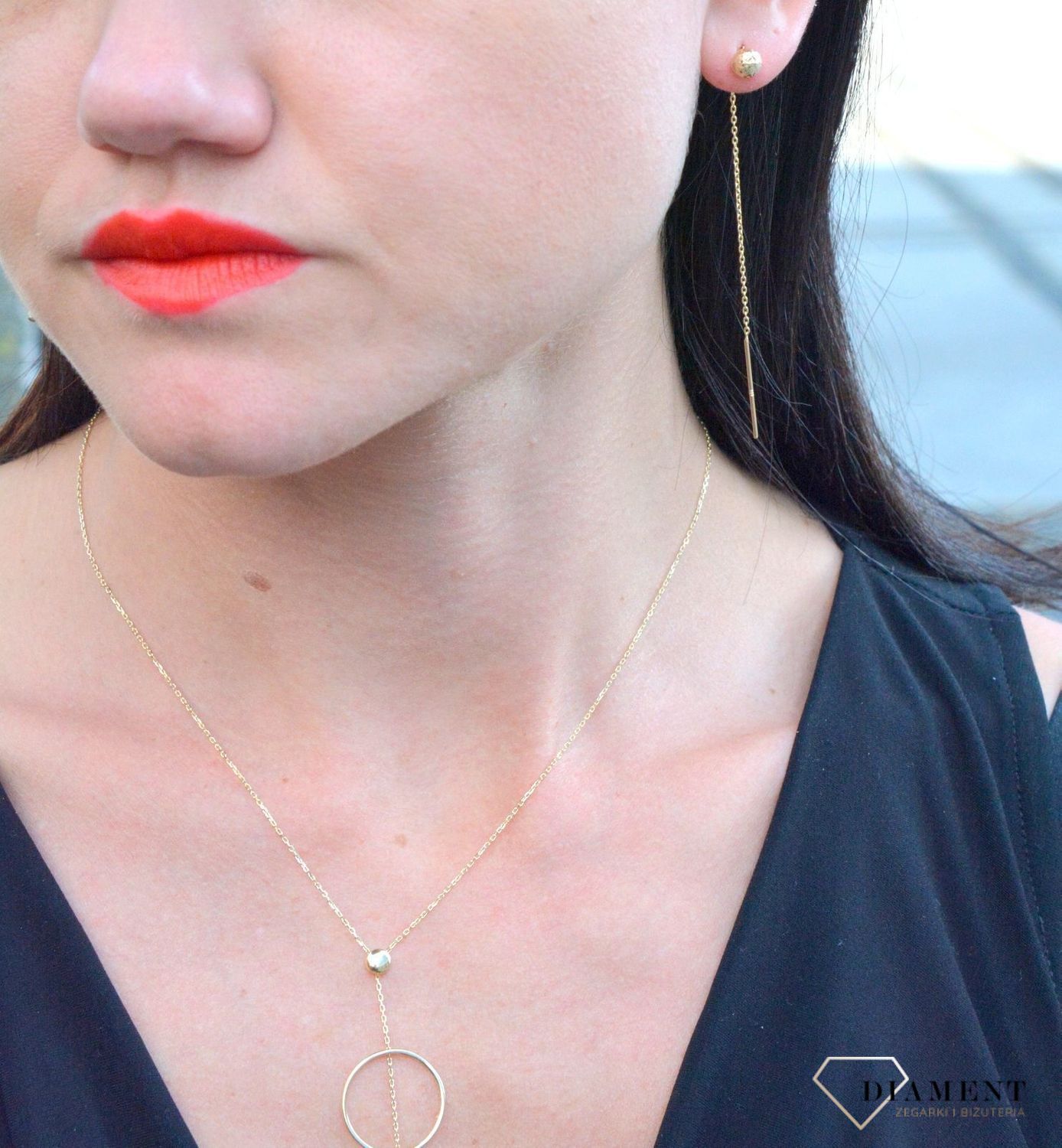 Złote kolczyki przeciągane z grawerowana kuleczką DIA-KLC-4270-585.jpg