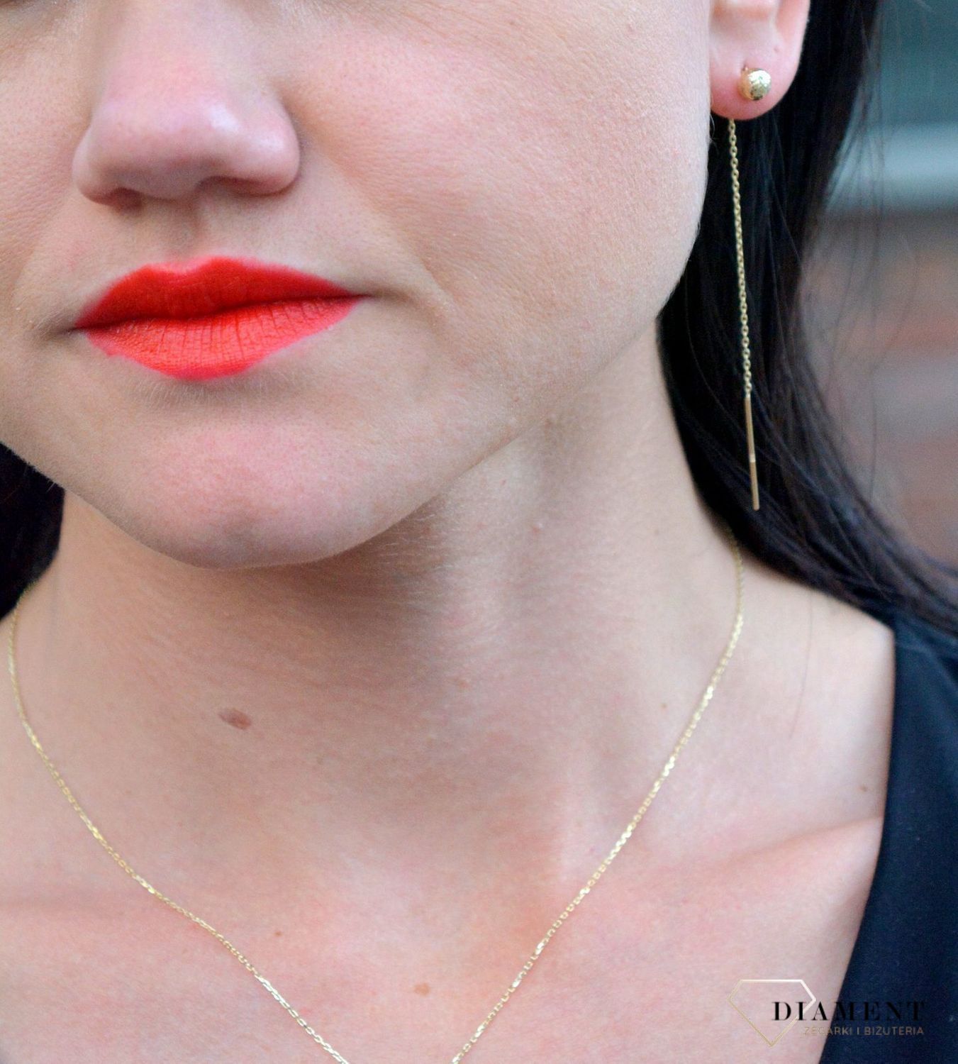 Złote kolczyki przeciągane z grawerowana kuleczką DIA-KLC-4270-585.jpg