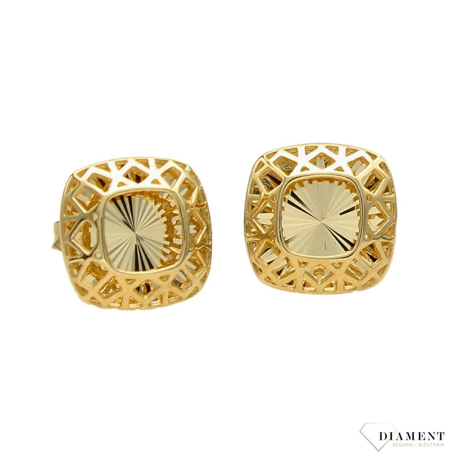 Złote kolczyki 585 kwadraty ze zdobieniem DIA-KLC-4272-585.jpg