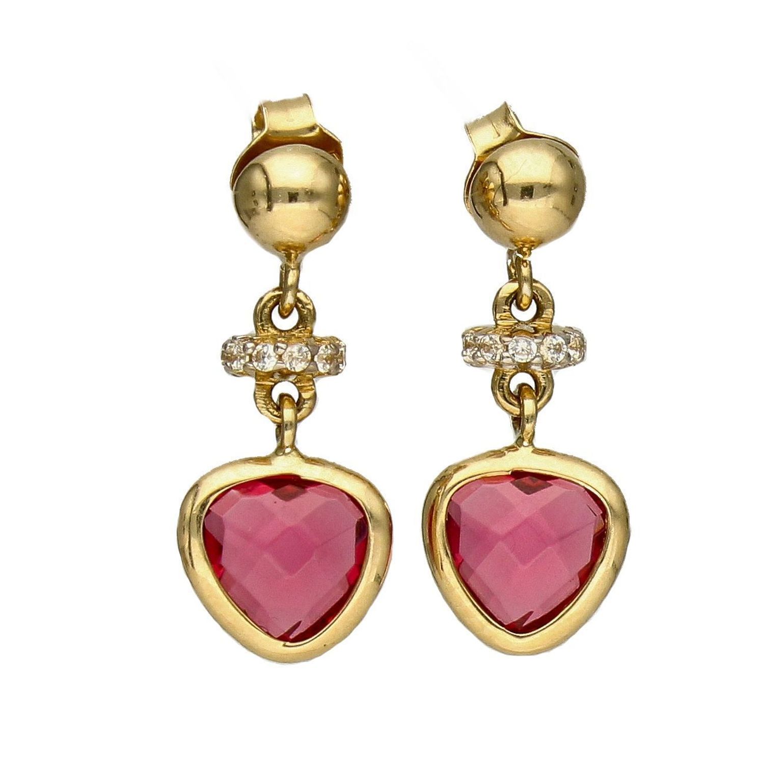 Złote kolczyki wiszące z czerwoną cyrkonią DIA-KLC-4275-585.jpg