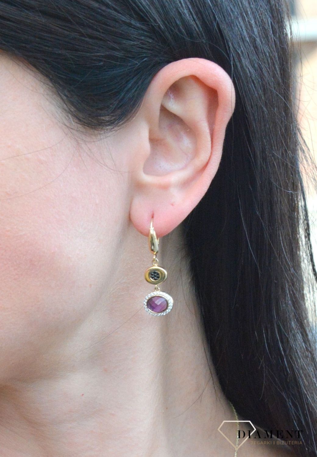 Złote kolczyki wiszące z cyrkonią DIA-KLC-4276-585.jpg