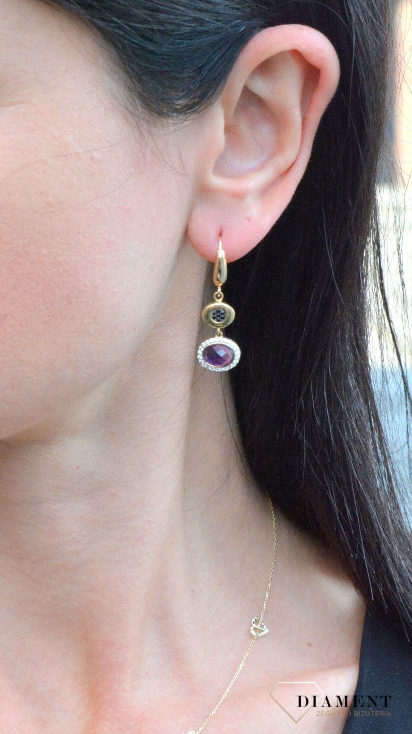 Złote kolczyki wiszące z cyrkonią DIA-KLC-4276-585.jpg