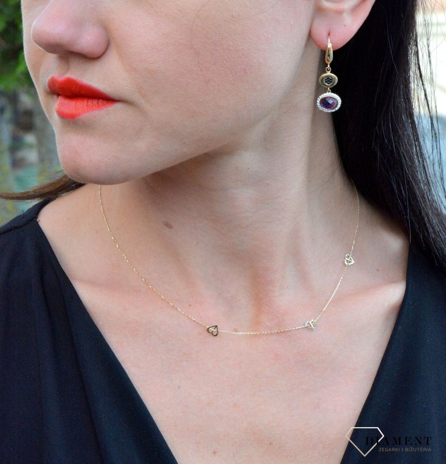 Złote kolczyki wiszące z cyrkonią DIA-KLC-4276-585.jpg