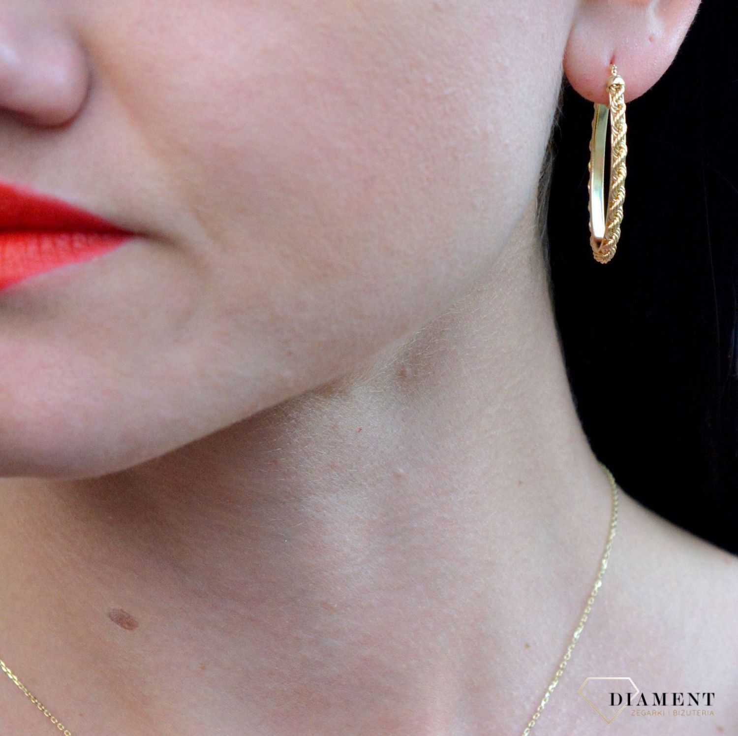 Złote kolczyki koła o falistym kształcie DIA-KLC-4281-585.jpg