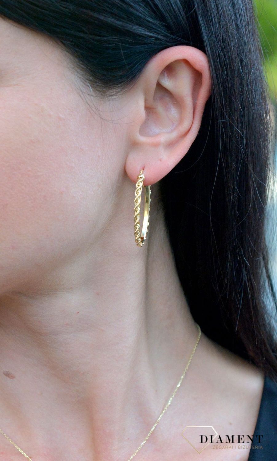 Złote kolczyki koła o falistym kształcie DIA-KLC-4281-585.jpg