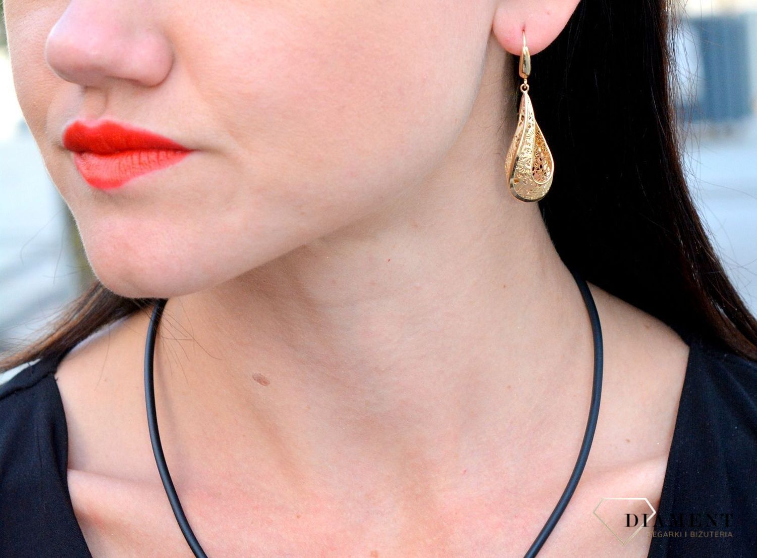 Złote kolczyki ażurowe, skręcone kółka DIA-KLC-4292-585.jpg