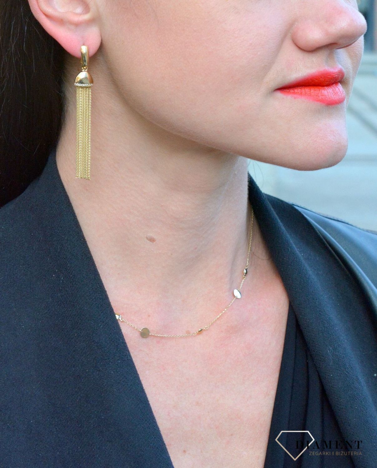 Złote kolczyki wiszące łańcuszki DIA-KLC-4294-585.jpg
