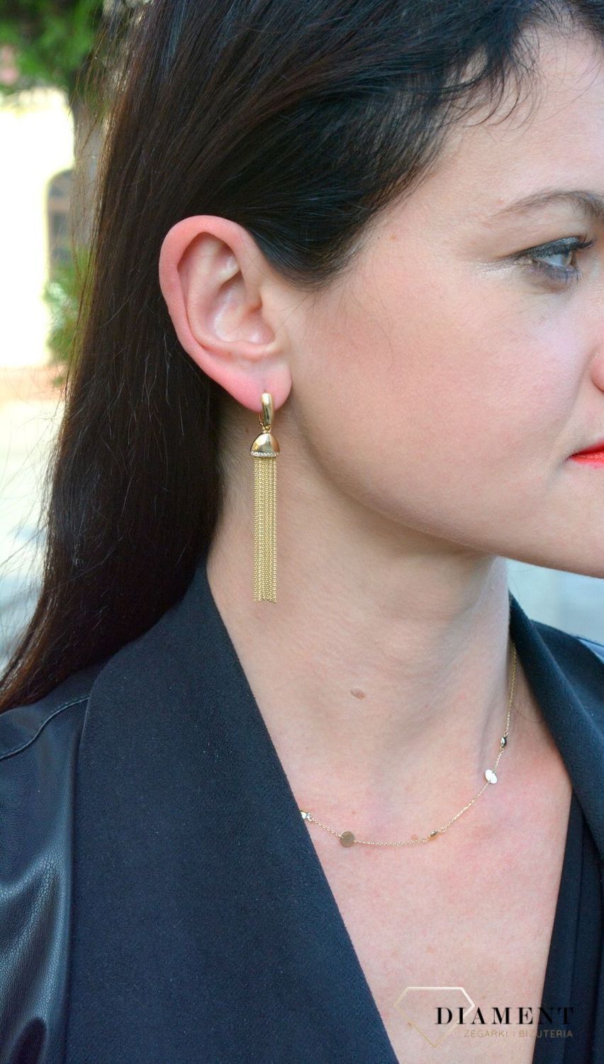 Złote kolczyki wiszące łańcuszki DIA-KLC-4294-585.jpg