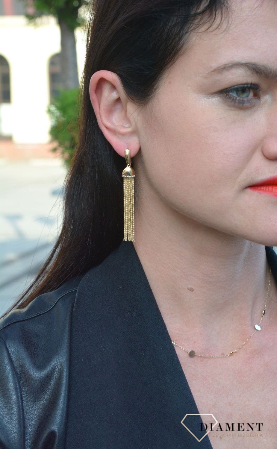 Złote kolczyki wiszące łańcuszki DIA-KLC-4294-585.jpg