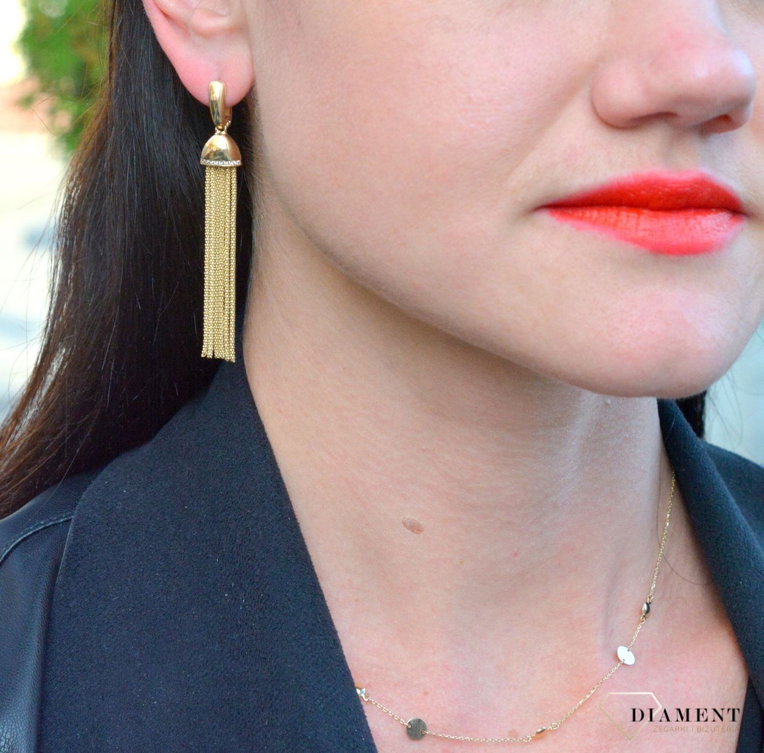 Złote kolczyki wiszące łańcuszki DIA-KLC-4294-585.jpg