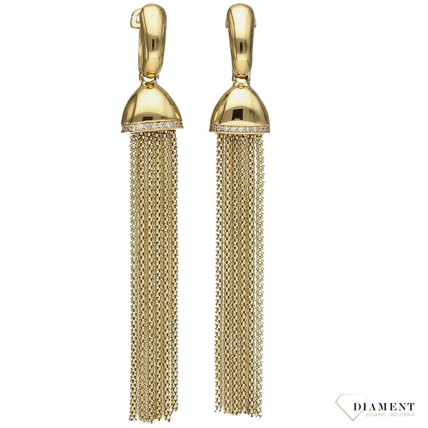 Złote kolczyki wiszące łańcuszki DIA-KLC-4294-585.jpg