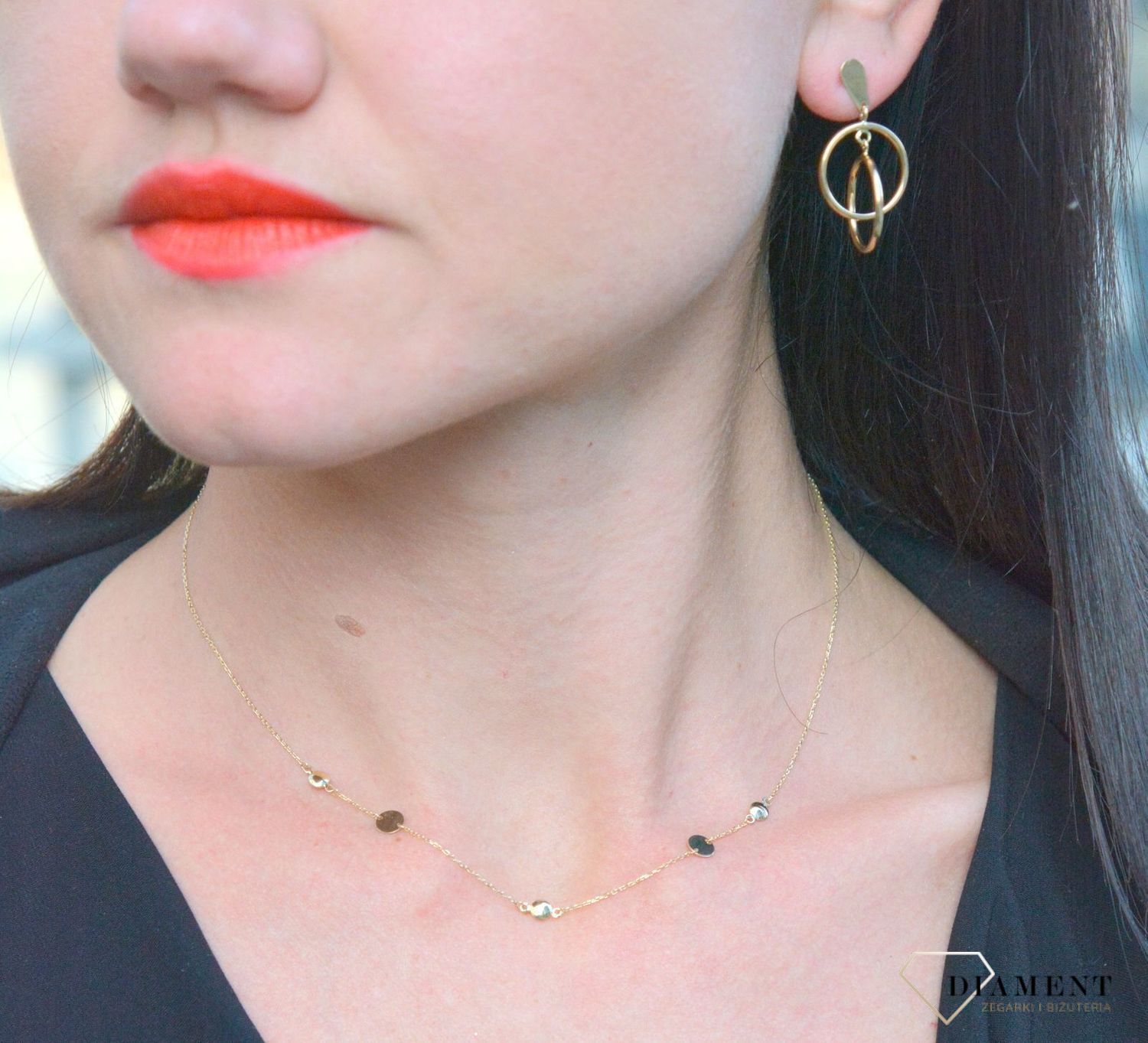 Złote kolczyki dwa wiszące kółka DIA-KLC-4296-585.jpg