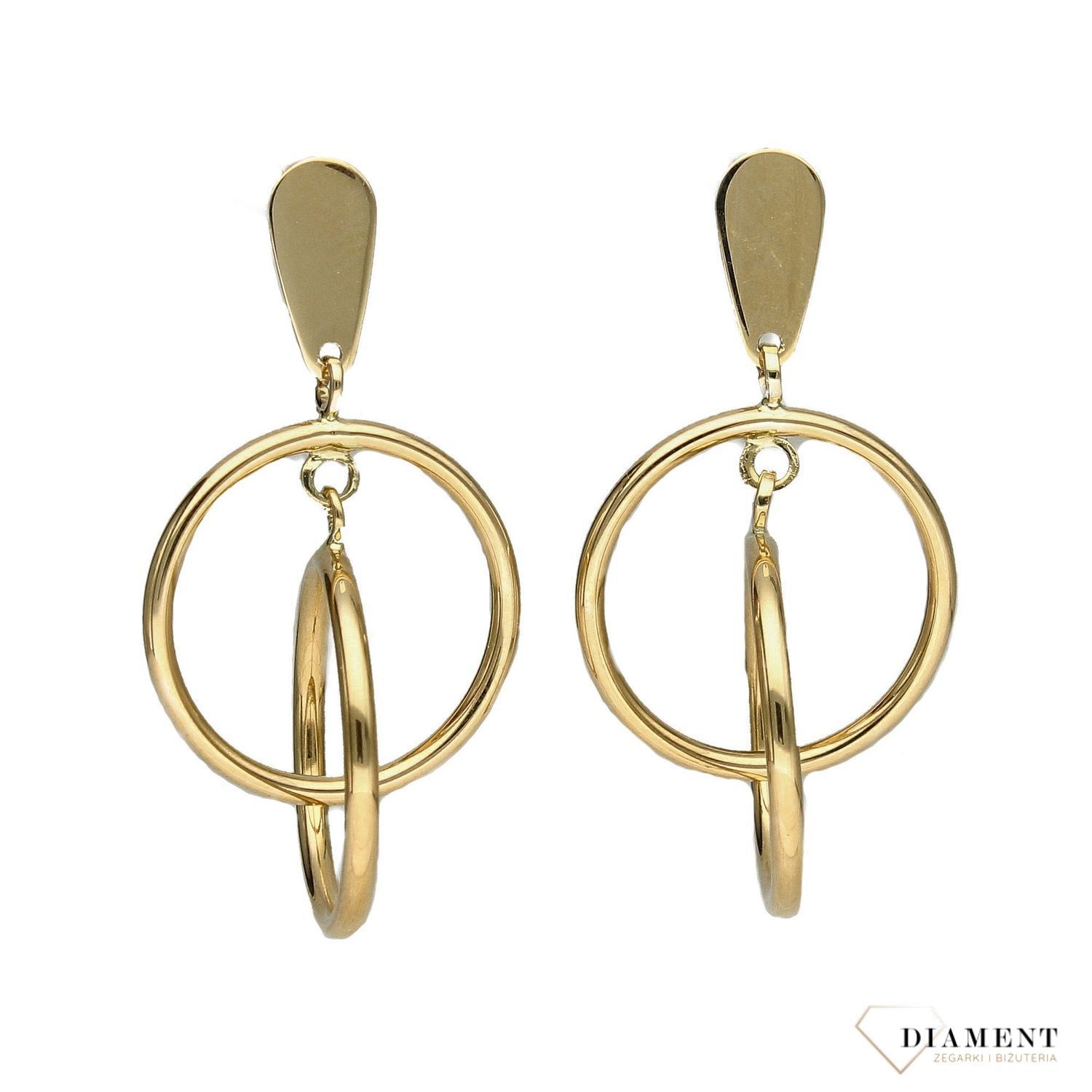 Złote kolczyki dwa wiszące kółka DIA-KLC-4296-585.jpg