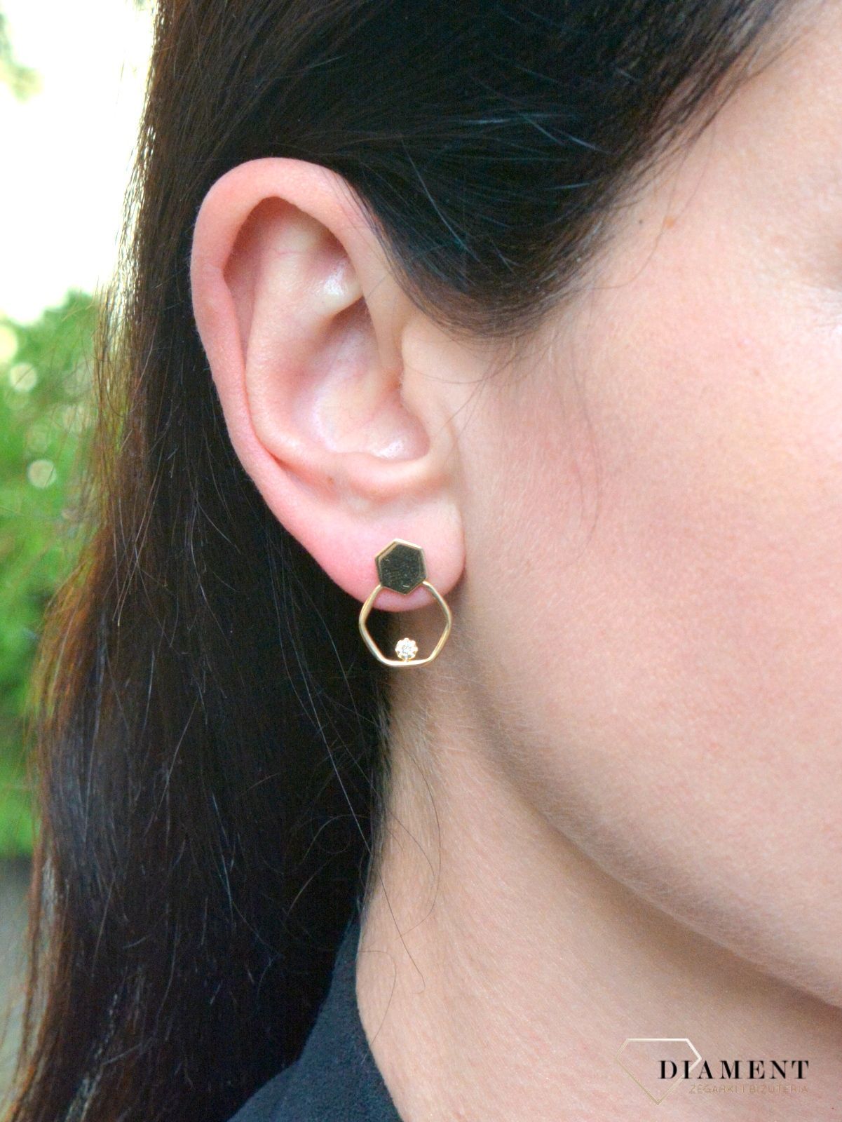 Złote kolczyki geometryczne z cyrkonią DIA-KLC-4297-585.jpg