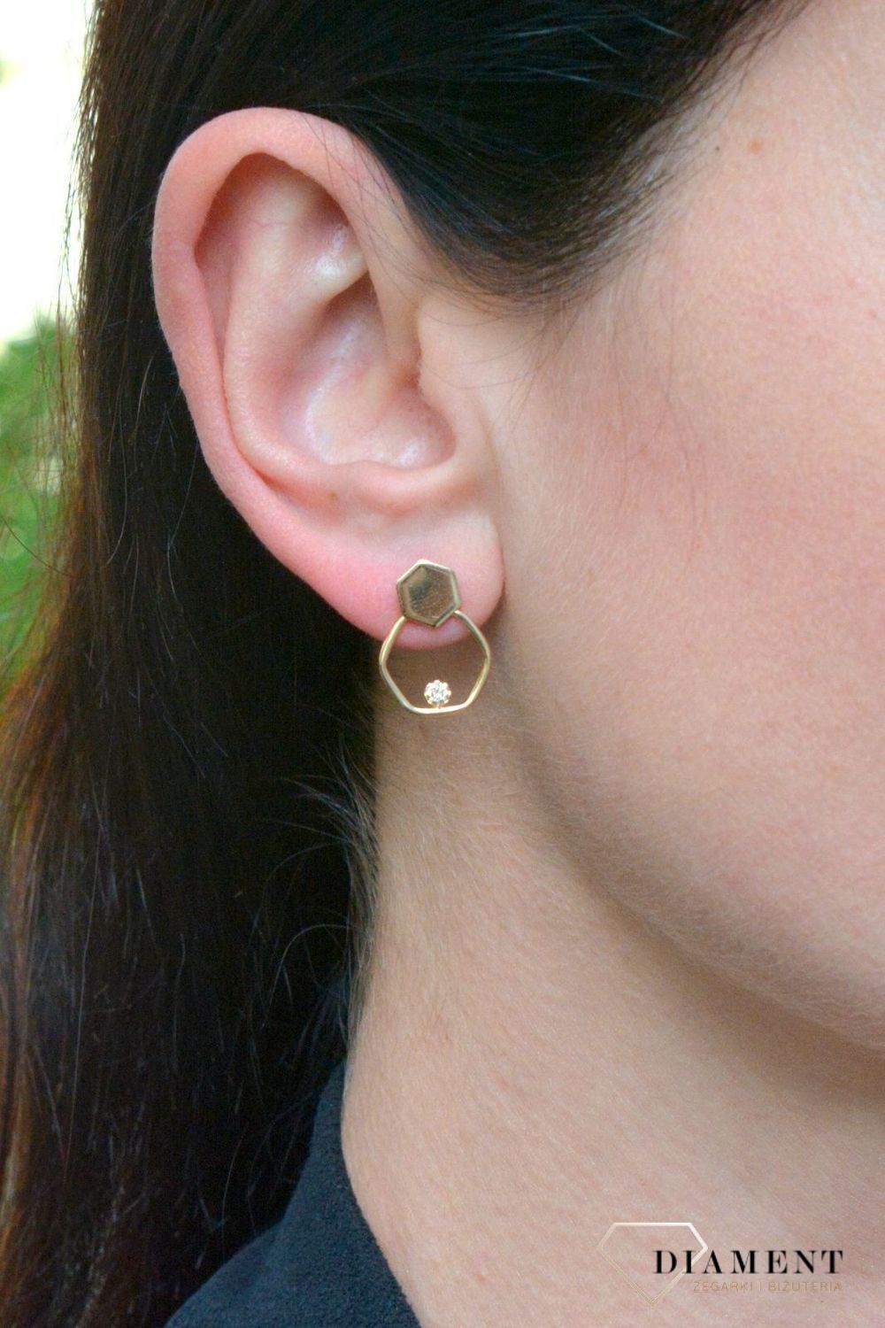 Złote kolczyki geometryczne z cyrkonią DIA-KLC-4297-585.jpg