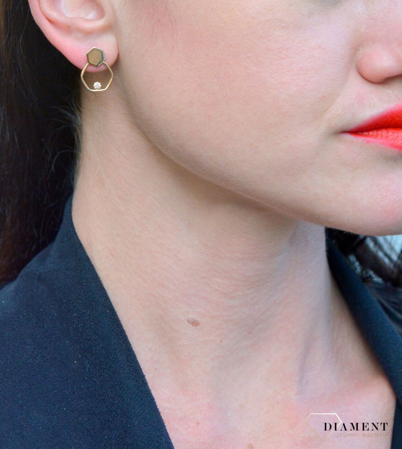 Złote kolczyki geometryczne z cyrkonią DIA-KLC-4297-585.jpg